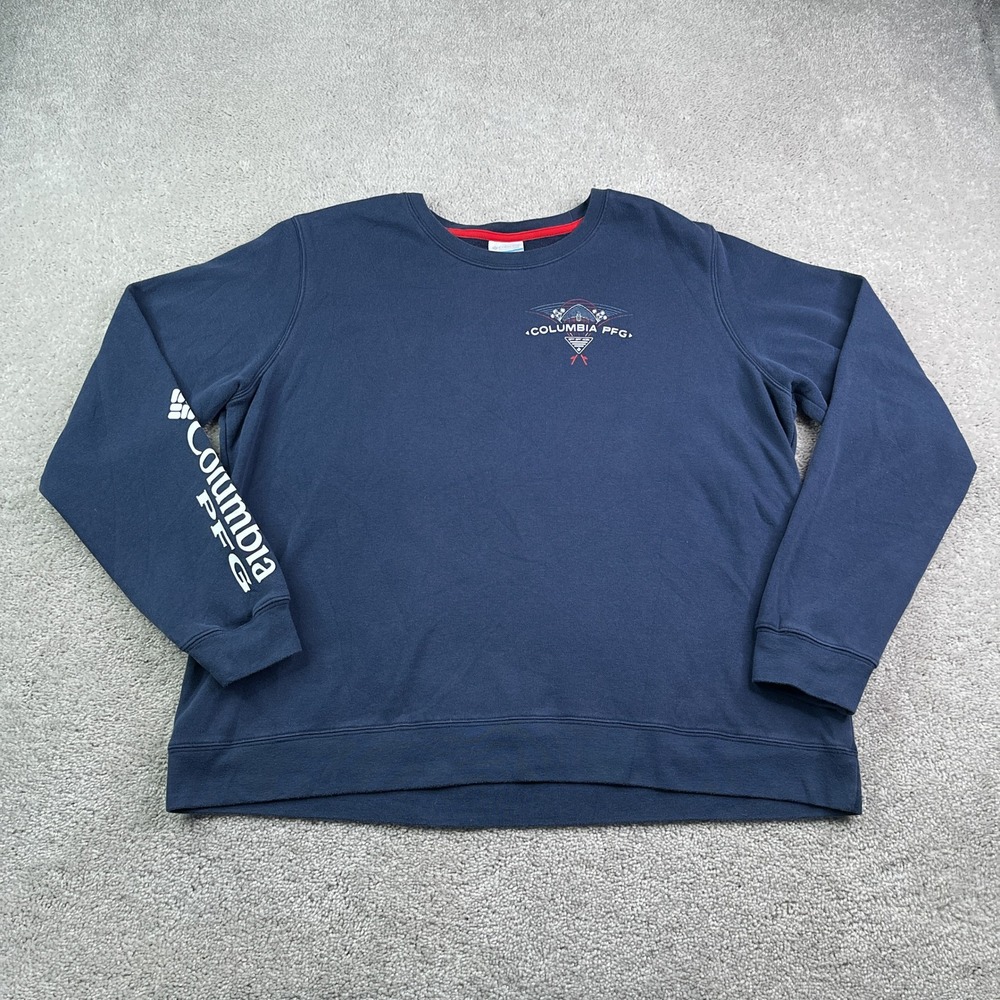 Columbia PFG Sweatshirt Women XXL Blue Slack Water Crew Graphic Fishing Pullover